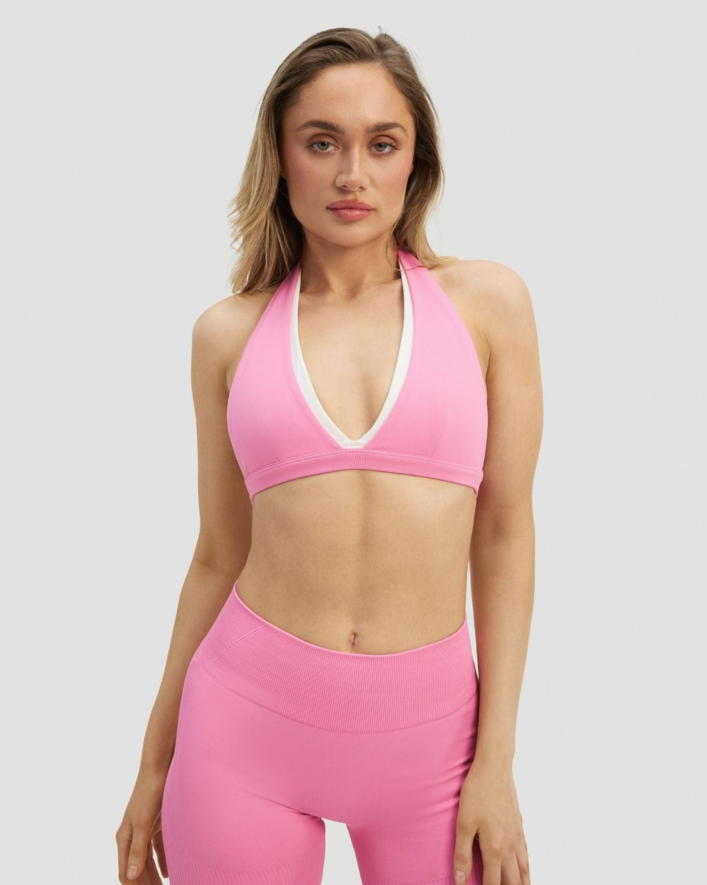 Elevate™ Sculpting Seamless V-Neck Halter Bra | Bubble Pink