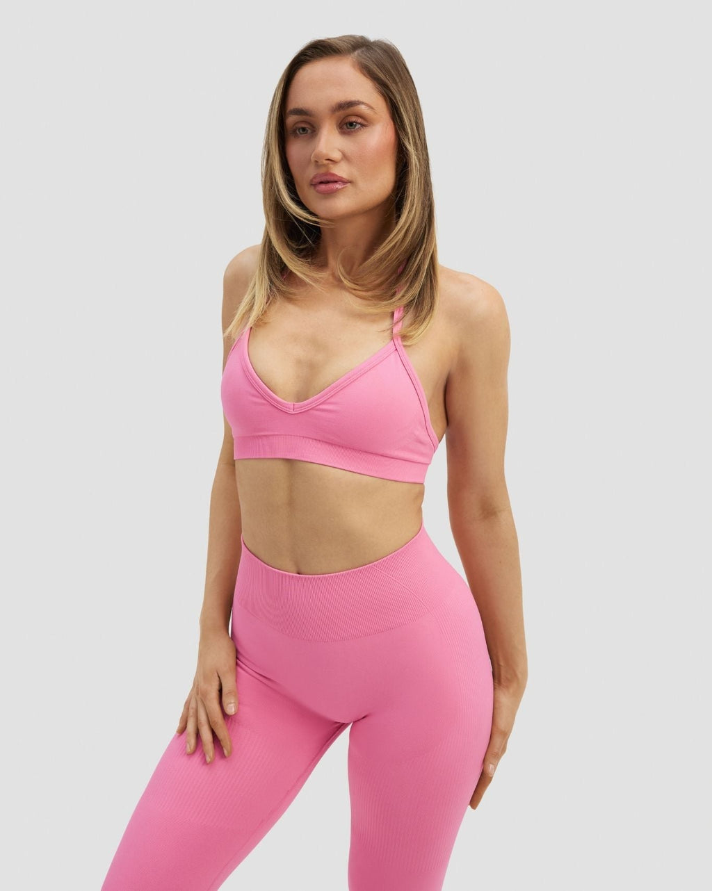RiseFit Sculpting Seamless Adjustable Halter Bra Bubble Pink