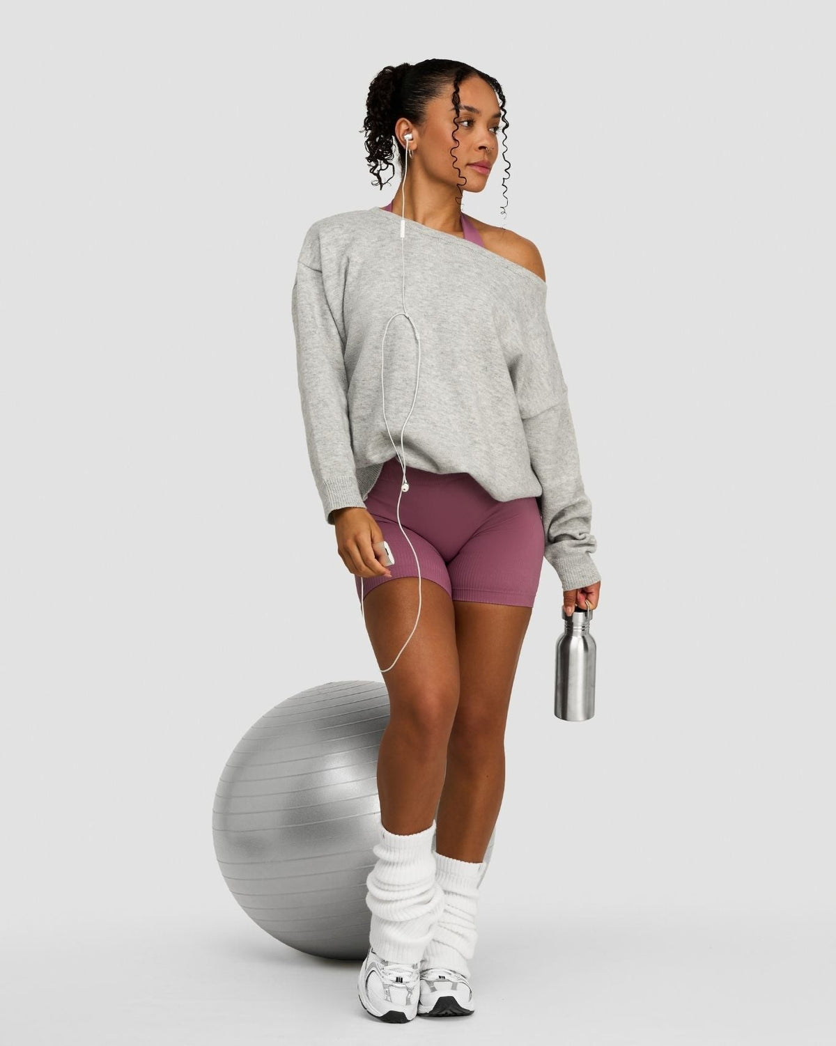 The Essential Collection Off The Shoulder Wool Blend Sweater Grey Melange