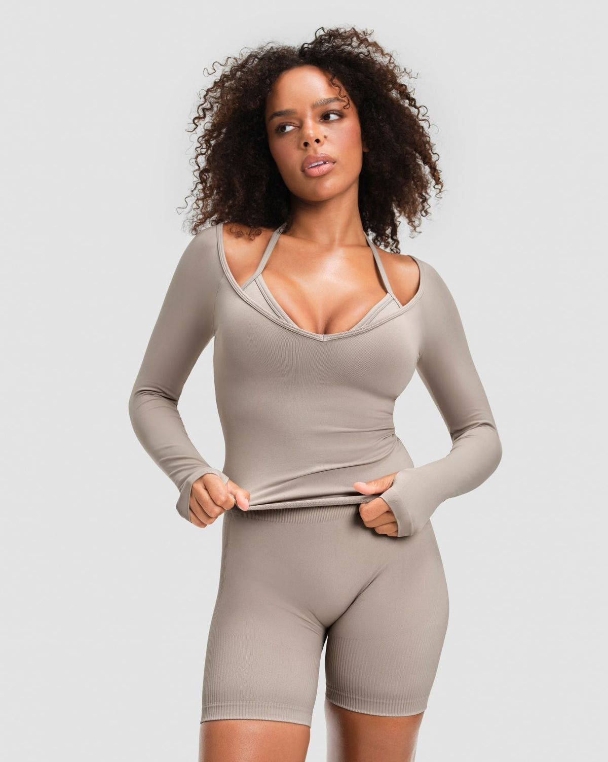 RiseFit Sculpting Seamless V-Neck Top Latte