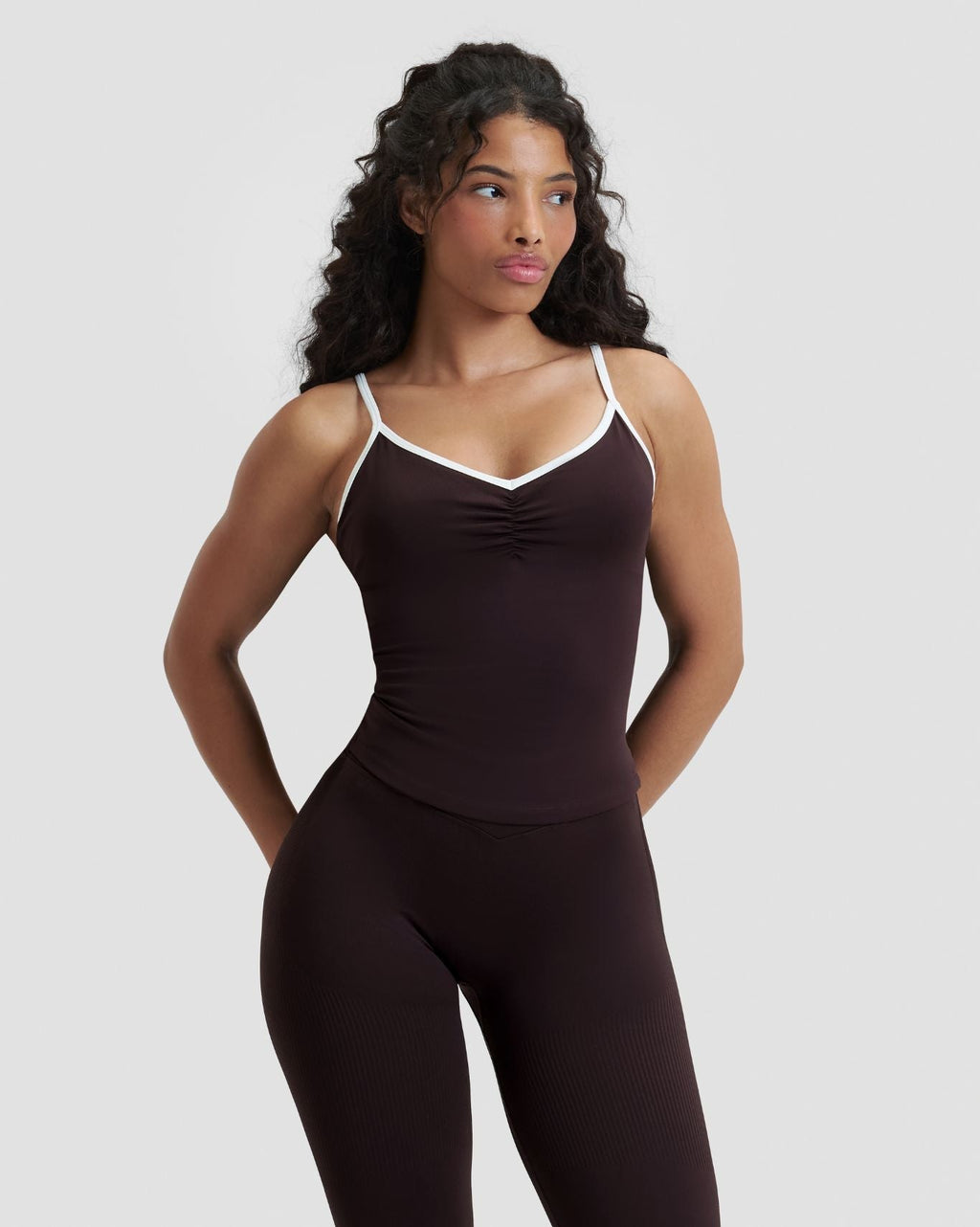 RiseFit Outline Cross Back Tank Top Coffee
