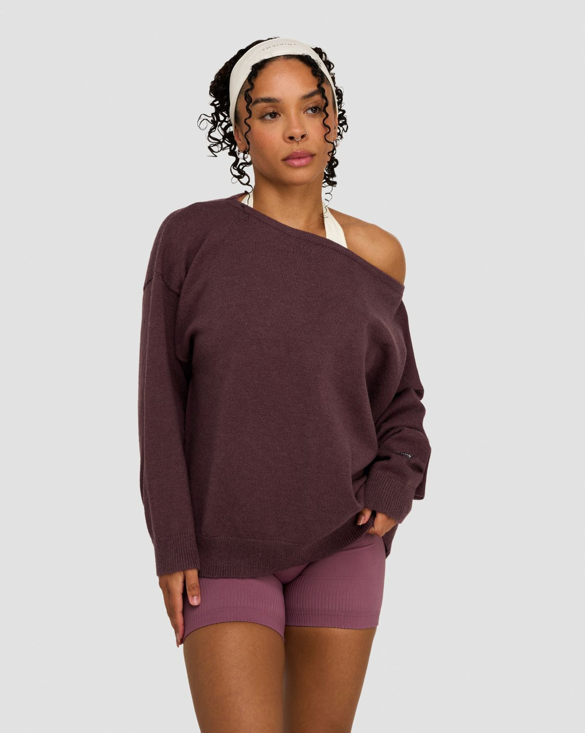 The Essential Collection Off The Shoulder Wool Blend Sweater Dark Mauve