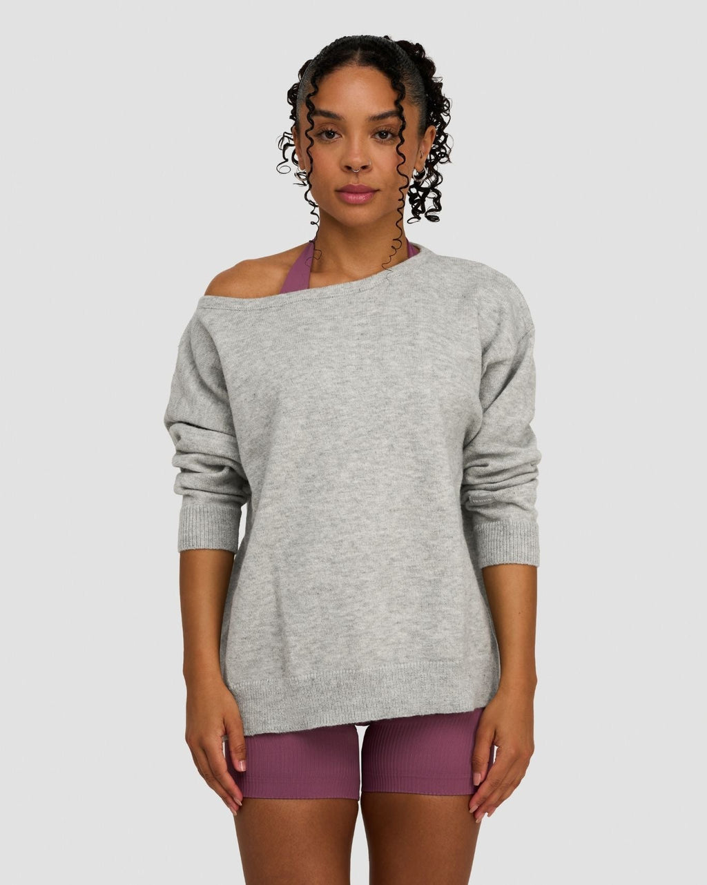 The Essential Collection Off The Shoulder Wool Blend Sweater Grey Melange