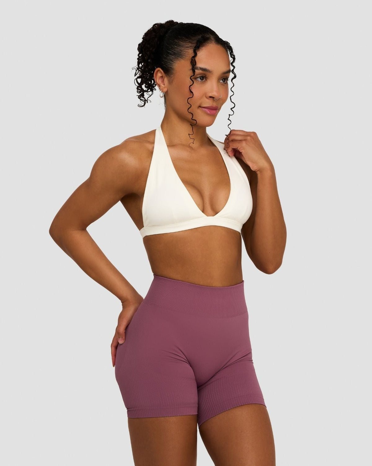 Elevate™ Sculpting Seamless V-Neck Halter Bra | Cream