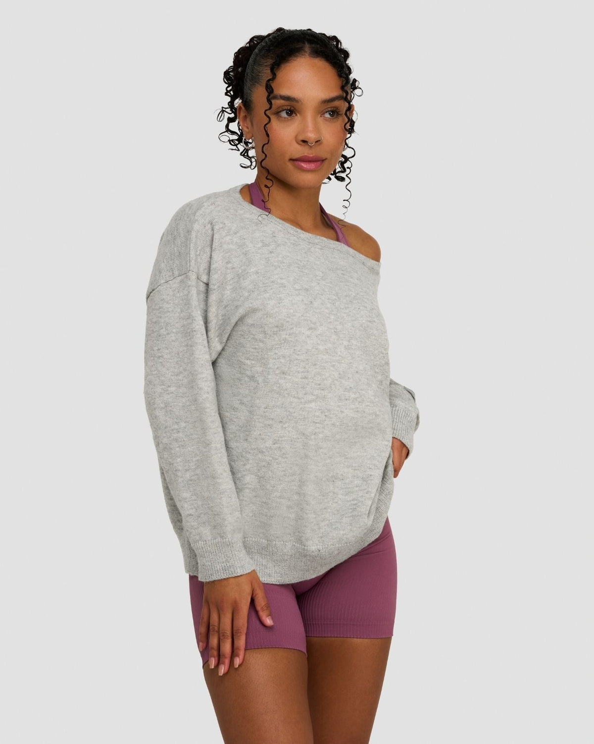 The Essential Collection Off The Shoulder Wool Blend Sweater Grey Melange