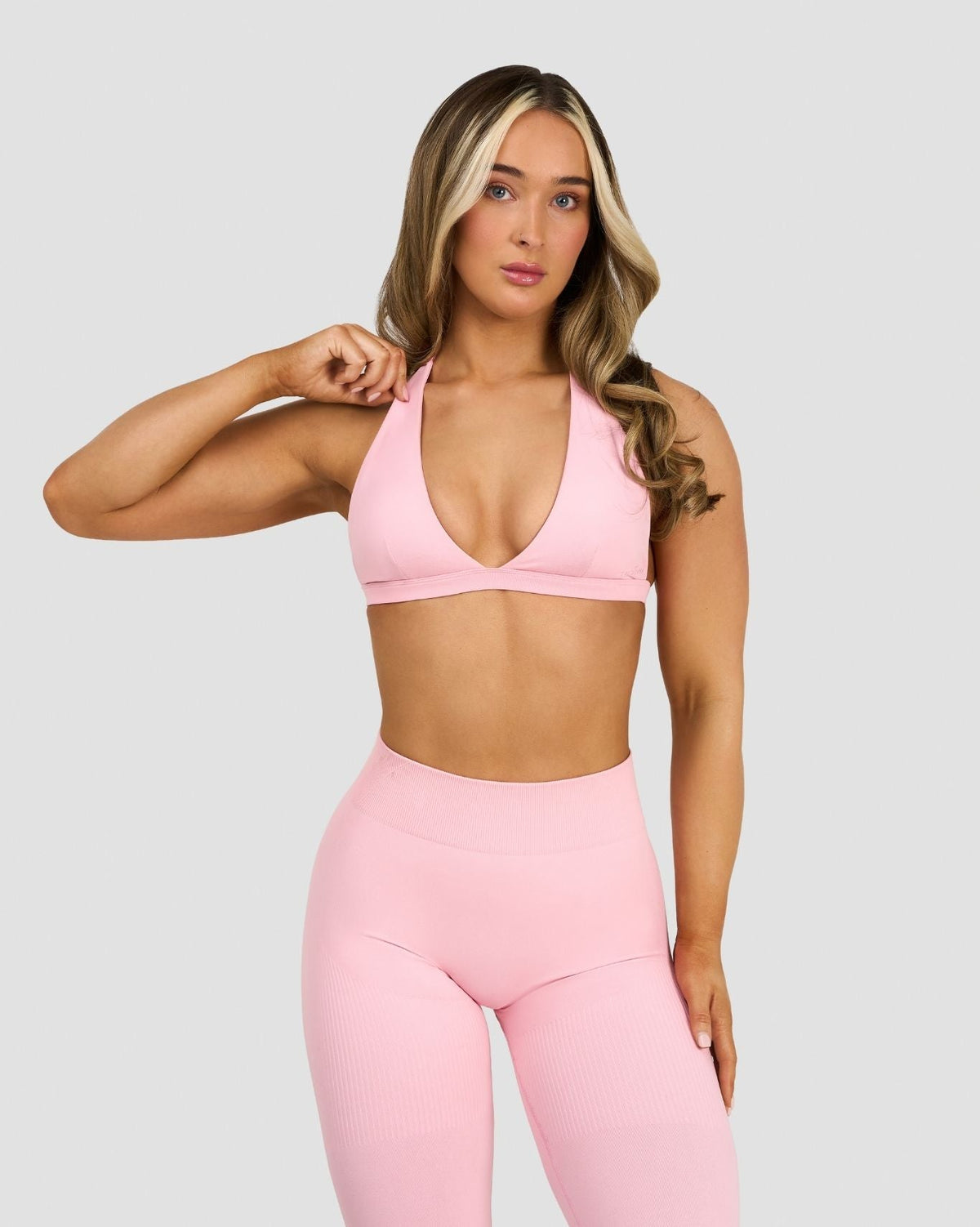Elevate™ Sculpting Seamless V-Neck Halter Bra | Cotton Pink