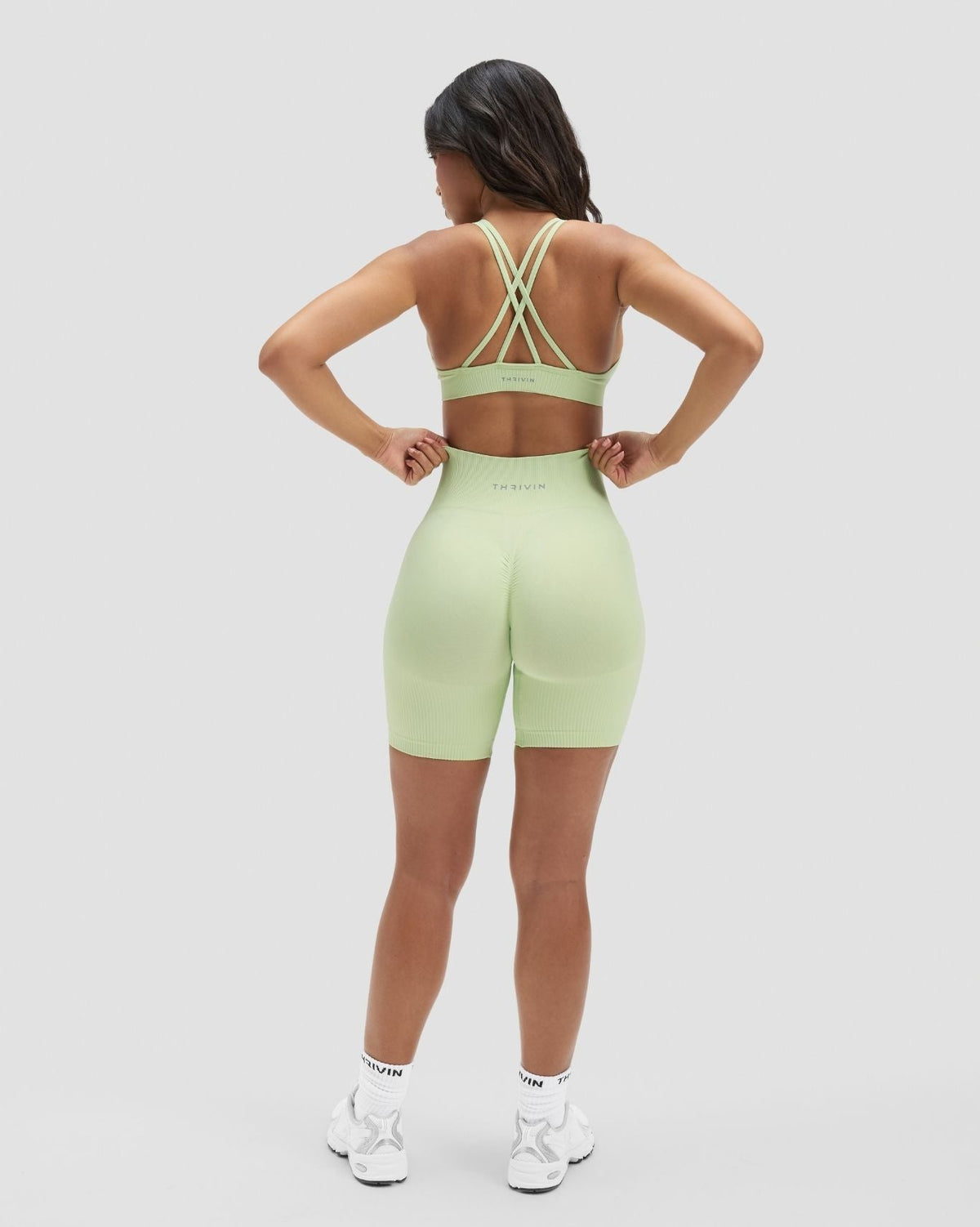 RiseFit Sculpting High Waist Scrunch Shorts Pistachio Green