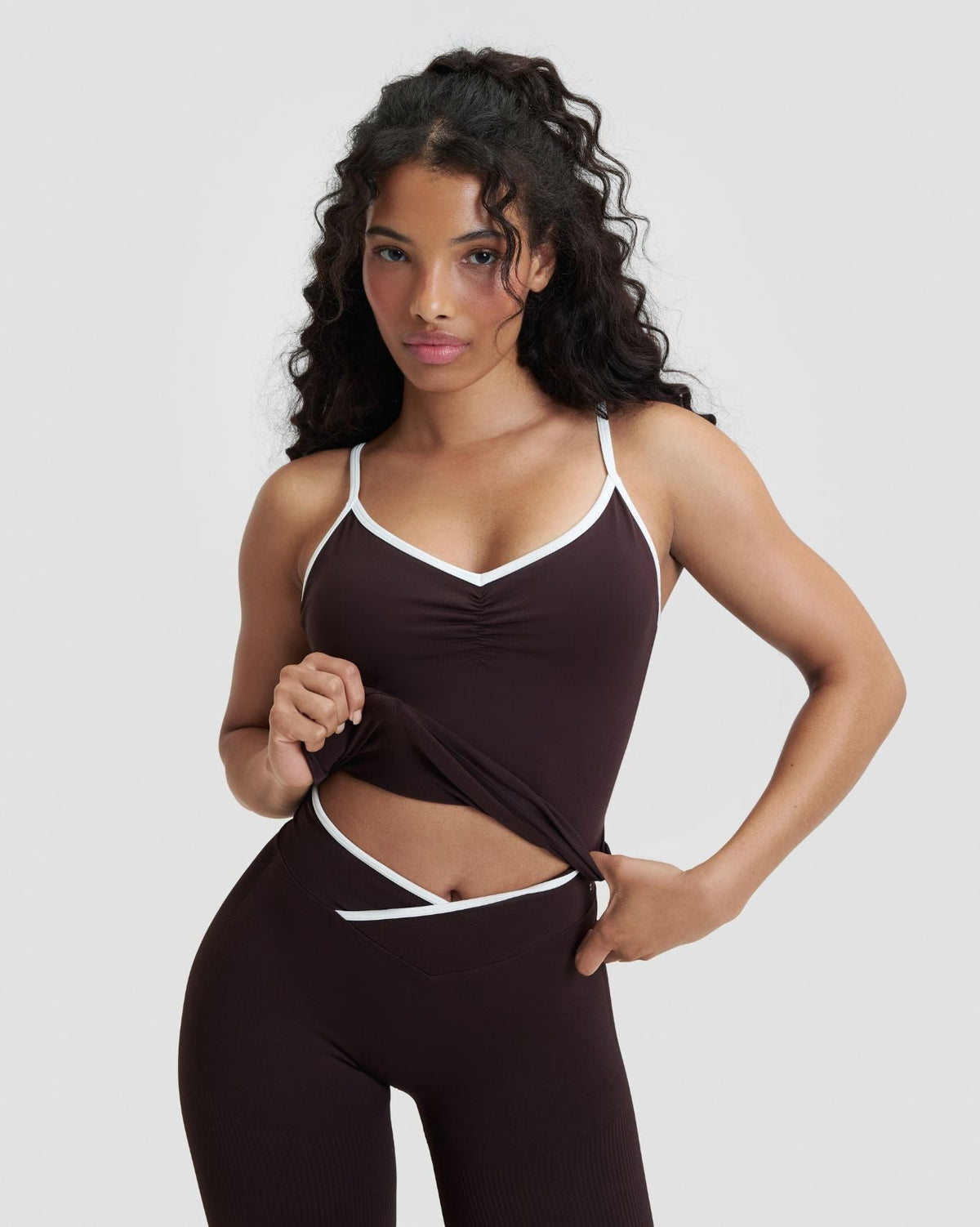 RiseFit Outline Cross Back Tank Top Coffee