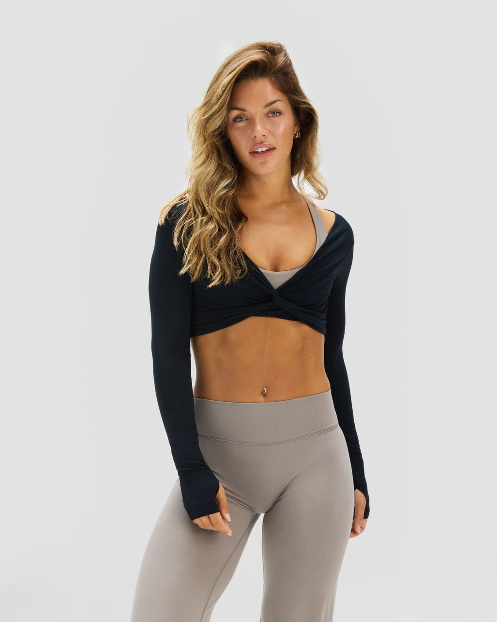 Essence Twist Knot Long Sleeve Top | Night Black