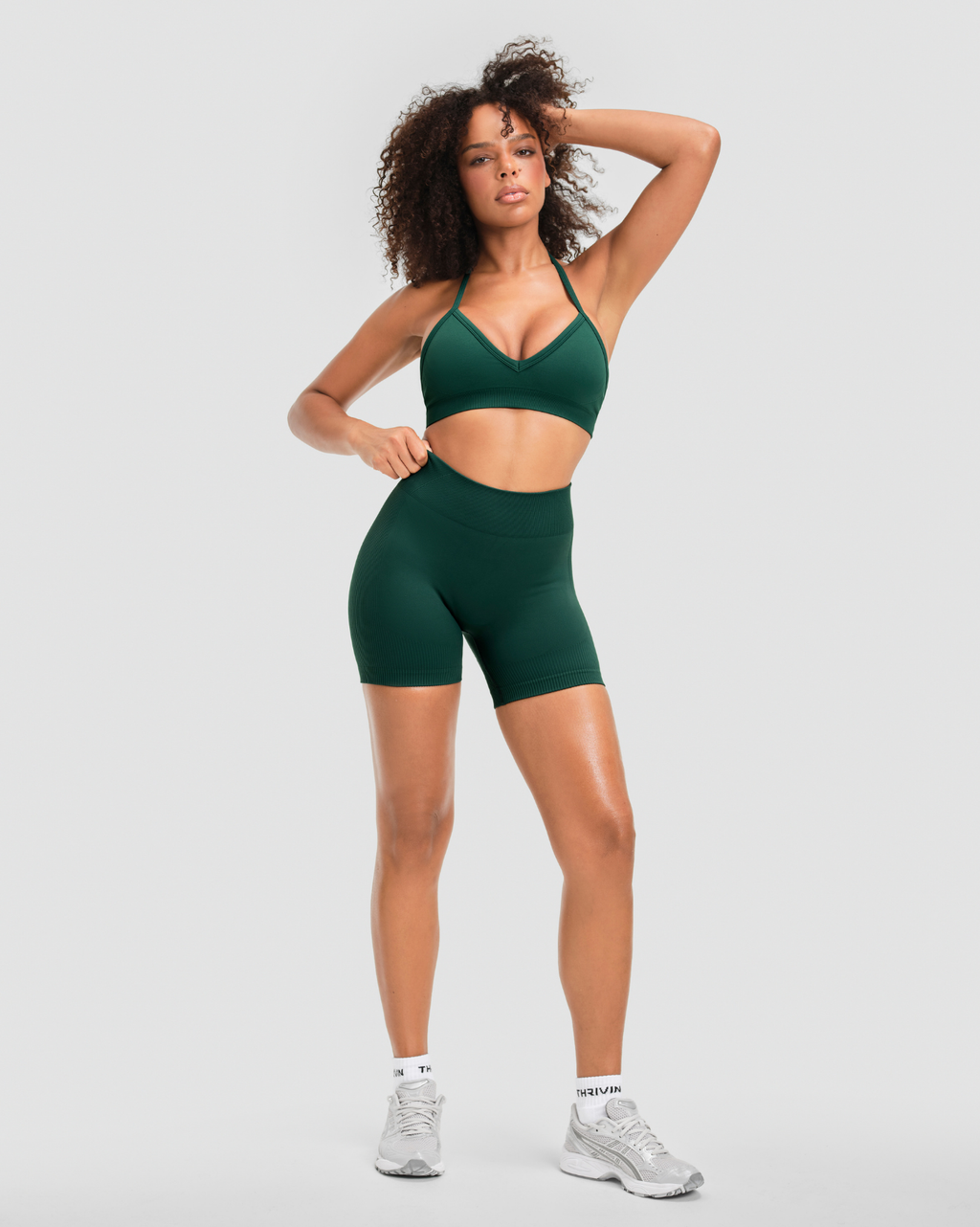 RiseFit Sculpting Mid Waist Scrunch Shorter Shorts Pine Green