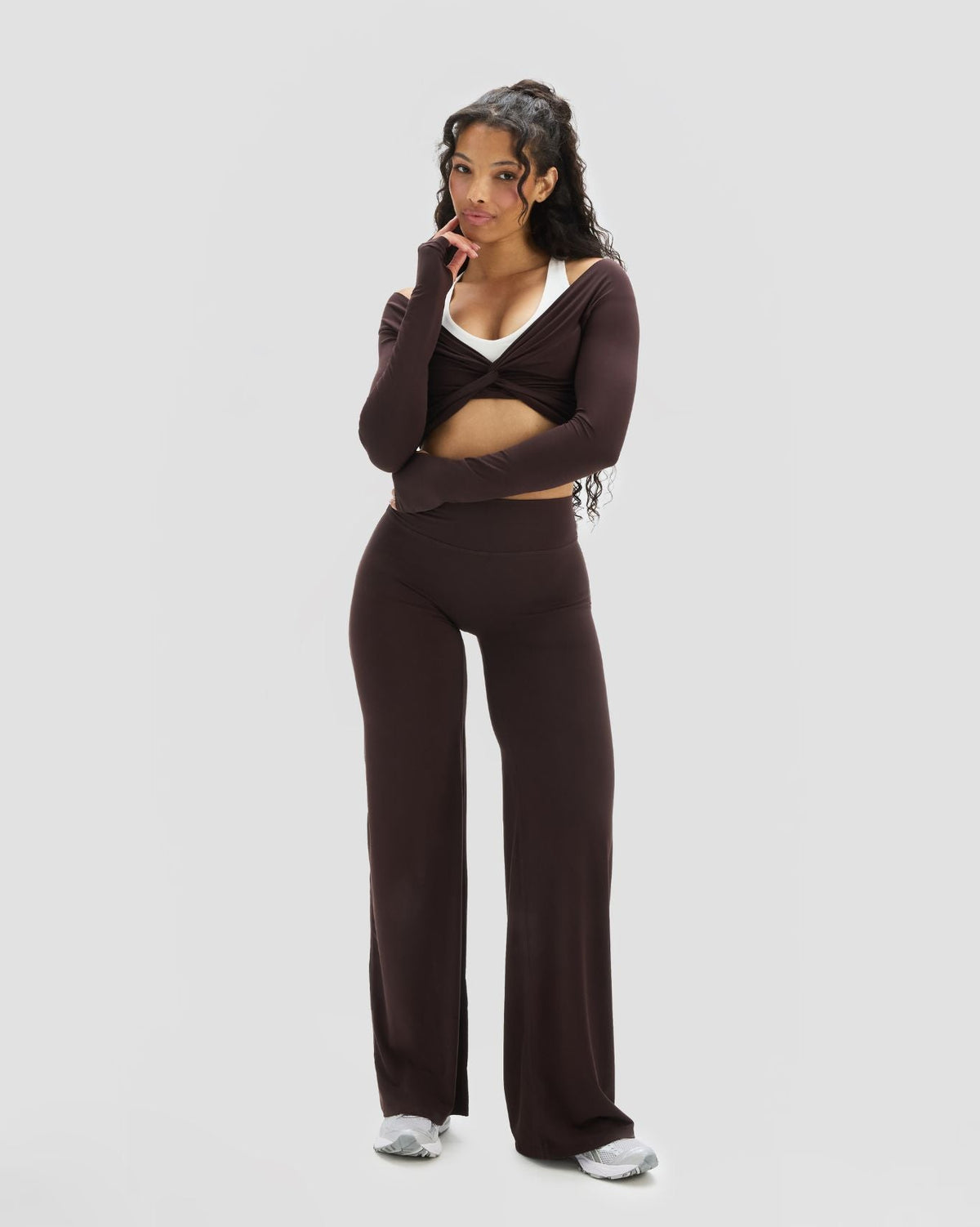 Essence Twist Knot Long Sleeve Top | Coffee
